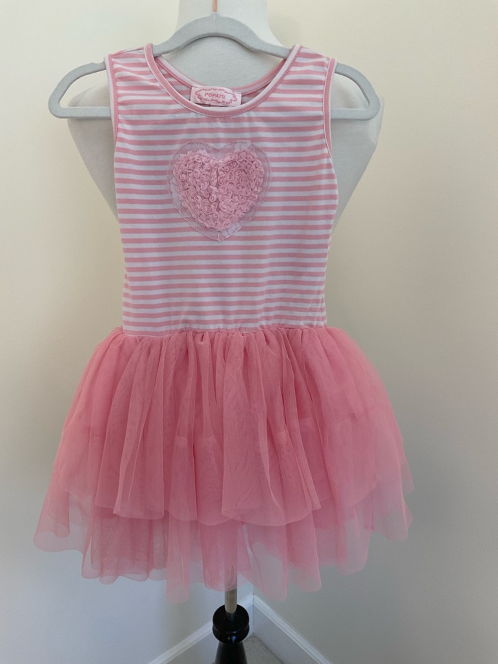 NWT Popatu Girls Pink Striped Tulle Tutu Dress